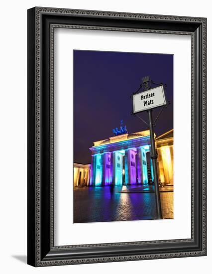 Germany, Berlin, the Brandenburg Gate, Evening, Lighting, Illumination, Evening-Catharina Lux-Framed Photographic Print