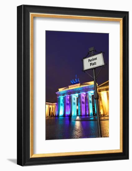 Germany, Berlin, the Brandenburg Gate, Evening, Lighting, Illumination, Evening-Catharina Lux-Framed Photographic Print