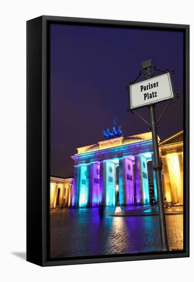 Germany, Berlin, the Brandenburg Gate, Evening, Lighting, Illumination, Evening-Catharina Lux-Framed Premier Image Canvas