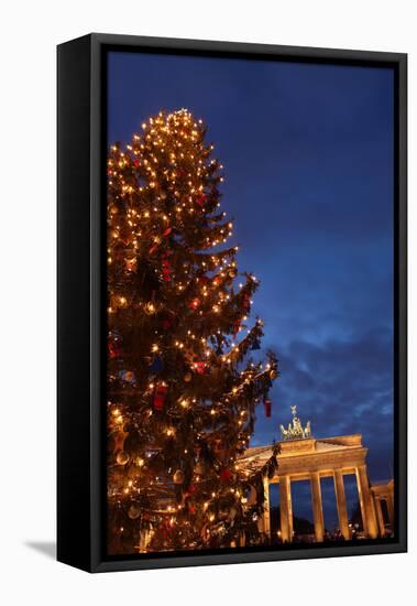 Germany, Berlin, the Brandenburg Gate, Night, Christmas Tree-Catharina Lux-Framed Premier Image Canvas