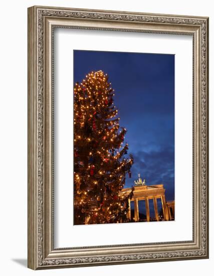 Germany, Berlin, the Brandenburg Gate, Night, Christmas Tree-Catharina Lux-Framed Photographic Print