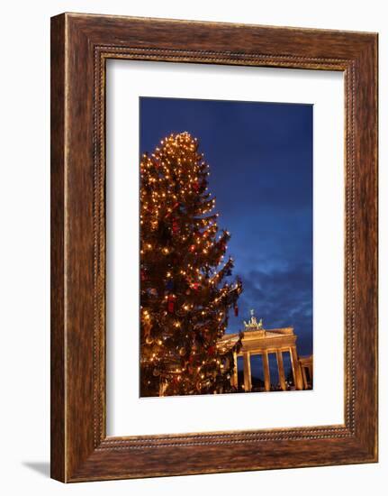 Germany, Berlin, the Brandenburg Gate, Night, Christmas Tree-Catharina Lux-Framed Photographic Print