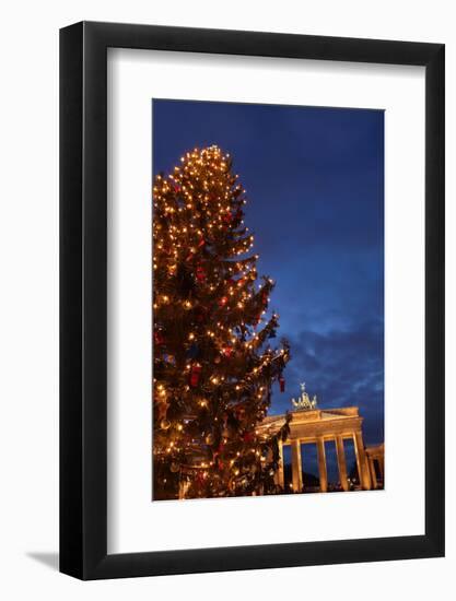 Germany, Berlin, the Brandenburg Gate, Night, Christmas Tree-Catharina Lux-Framed Photographic Print