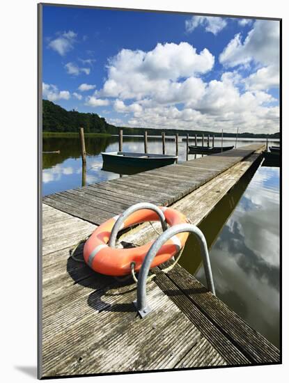 Germany, Brandenburg, Himmelpfort, Moderfitzsee, Jetty, Rowing Boats, Lifebelt-Andreas Vitting-Mounted Photographic Print