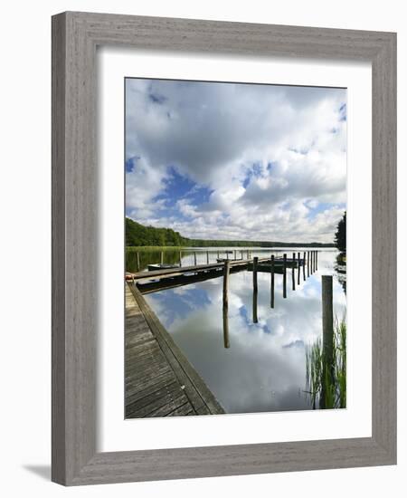 Germany, Brandenburg, Himmelpfort, Moderfitzsee, Jetty, Rowing Boats-Andreas Vitting-Framed Photographic Print