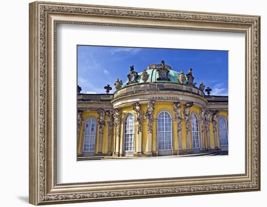 Germany, Brandenburg, Preussen, Potsdam. close up of the main facade of Sans Souci Palace with stat-Miva Stock-Framed Photographic Print