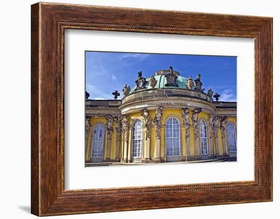 Germany, Brandenburg, Preussen, Potsdam. close up of the main facade of Sans Souci Palace with stat-Miva Stock-Framed Photographic Print