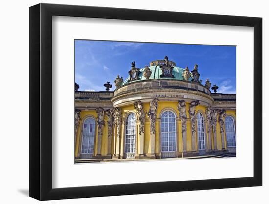 Germany, Brandenburg, Preussen, Potsdam. close up of the main facade of Sans Souci Palace with stat-Miva Stock-Framed Photographic Print