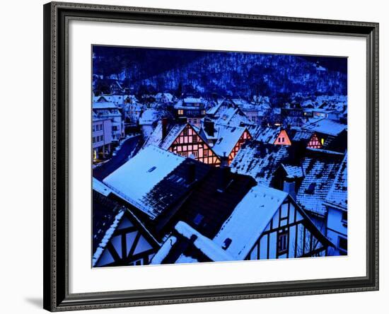 Germany, Dillenburg, Half-Timbered Gable of the Winter Evening, Snow-K. Schlierbach-Framed Photographic Print