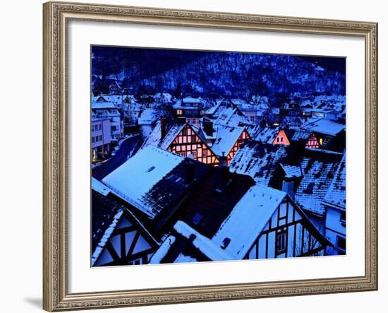 Germany, Dillenburg, Half-Timbered Gable of the Winter Evening, Snow-K. Schlierbach-Framed Photographic Print