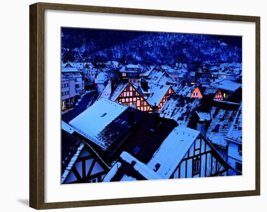 Germany, Dillenburg, Half-Timbered Gable of the Winter Evening, Snow-K. Schlierbach-Framed Photographic Print