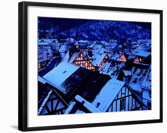 Germany, Dillenburg, Half-Timbered Gable of the Winter Evening, Snow-K. Schlierbach-Framed Photographic Print