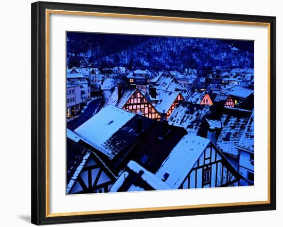 Germany, Dillenburg, Half-Timbered Gable of the Winter Evening, Snow-K. Schlierbach-Framed Photographic Print