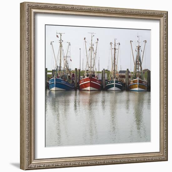 Germany, East Frisia, Northern Dike, Fisher-Boats, Harbor-Roland T.-Framed Photographic Print