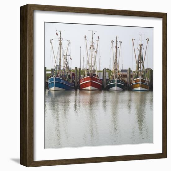 Germany, East Frisia, Northern Dike, Fisher-Boats, Harbor-Roland T.-Framed Photographic Print