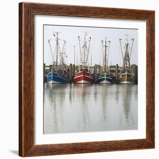 Germany, East Frisia, Northern Dike, Fisher-Boats, Harbor-Roland T.-Framed Photographic Print