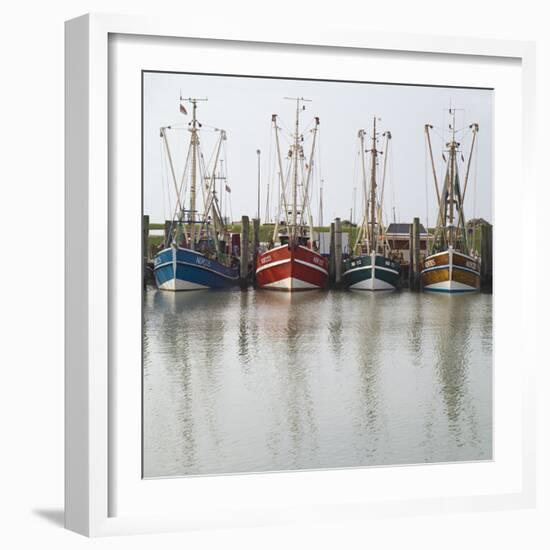 Germany, East Frisia, Northern Dike, Fisher-Boats, Harbor-Roland T.-Framed Photographic Print