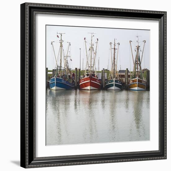 Germany, East Frisia, Northern Dike, Fisher-Boats, Harbor-Roland T.-Framed Photographic Print