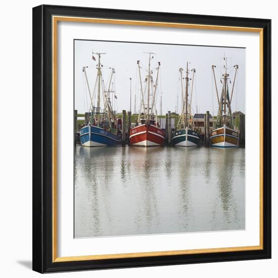 Germany, East Frisia, Northern Dike, Fisher-Boats, Harbor-Roland T.-Framed Photographic Print