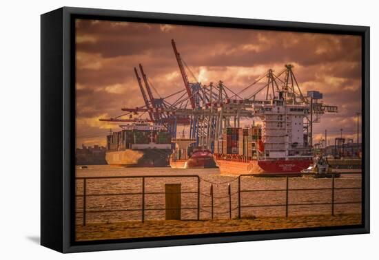 Germany, Hamburg, Elbe, Harbor, St. Pauli, Fish Market, Great Place, Container Terminal-Ingo Boelter-Framed Premier Image Canvas