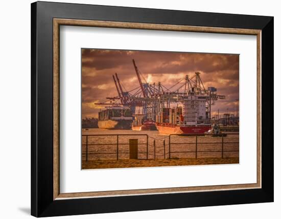 Germany, Hamburg, Elbe, Harbor, St. Pauli, Fish Market, Great Place, Container Terminal-Ingo Boelter-Framed Photographic Print