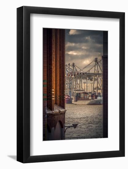 Germany, Hamburg, Elbe, Harbor, St. Pauli, Fish Market, Great Place, Container Terminal-Ingo Boelter-Framed Photographic Print