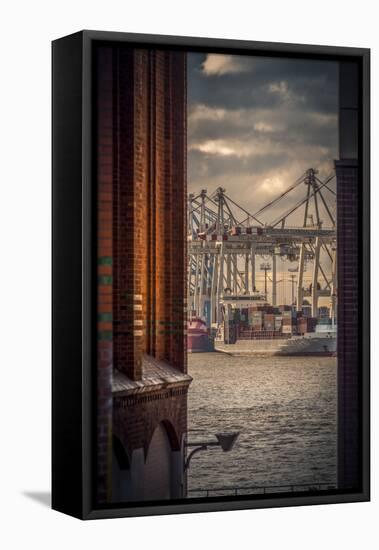 Germany, Hamburg, Elbe, Harbor, St. Pauli, Fish Market, Great Place, Container Terminal-Ingo Boelter-Framed Premier Image Canvas