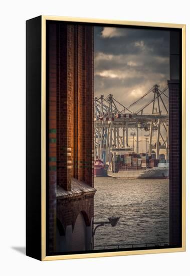 Germany, Hamburg, Elbe, Harbor, St. Pauli, Fish Market, Great Place, Container Terminal-Ingo Boelter-Framed Premier Image Canvas