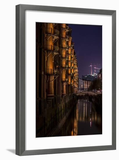 Germany, Hamburg, Speicherstadt (Warehouse District), Elbphilharmonie, Night, Night Shot-Ingo Boelter-Framed Photographic Print