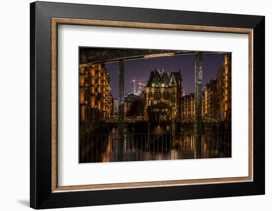 Germany, Hamburg, Speicherstadt (Warehouse District), Moated Castle, Night, Night Shot-Ingo Boelter-Framed Photographic Print