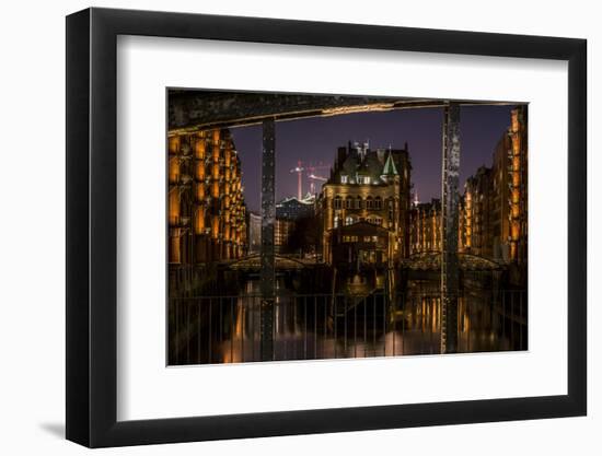 Germany, Hamburg, Speicherstadt (Warehouse District), Moated Castle, Night, Night Shot-Ingo Boelter-Framed Photographic Print