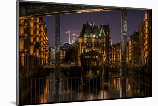 Germany, Hamburg, Speicherstadt (Warehouse District), Moated Castle, Night, Night Shot-Ingo Boelter-Mounted Photographic Print