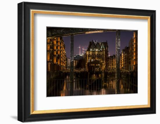 Germany, Hamburg, Speicherstadt (Warehouse District), Moated Castle, Night, Night Shot-Ingo Boelter-Framed Photographic Print