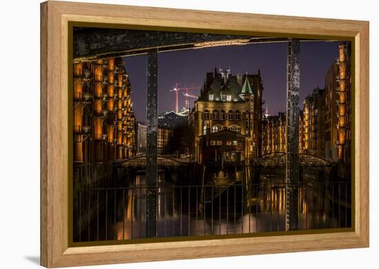 Germany, Hamburg, Speicherstadt (Warehouse District), Moated Castle, Night, Night Shot-Ingo Boelter-Framed Premier Image Canvas