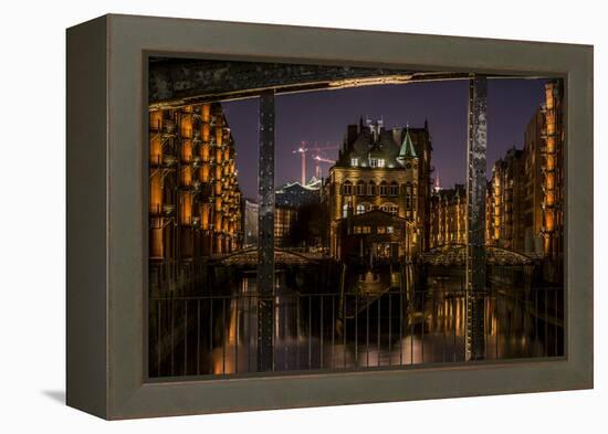 Germany, Hamburg, Speicherstadt (Warehouse District), Moated Castle, Night, Night Shot-Ingo Boelter-Framed Premier Image Canvas