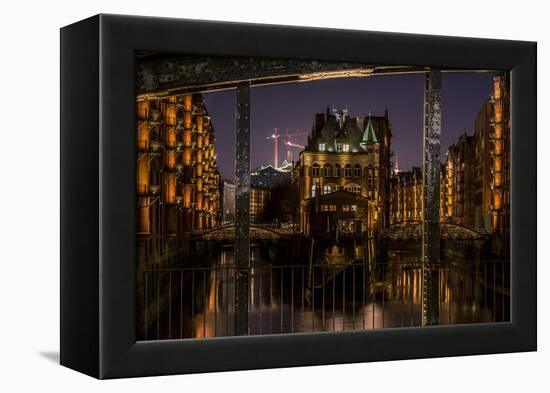 Germany, Hamburg, Speicherstadt (Warehouse District), Moated Castle, Night, Night Shot-Ingo Boelter-Framed Premier Image Canvas