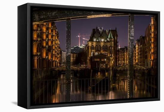 Germany, Hamburg, Speicherstadt (Warehouse District), Moated Castle, Night, Night Shot-Ingo Boelter-Framed Premier Image Canvas