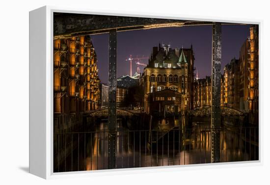 Germany, Hamburg, Speicherstadt (Warehouse District), Moated Castle, Night, Night Shot-Ingo Boelter-Framed Premier Image Canvas