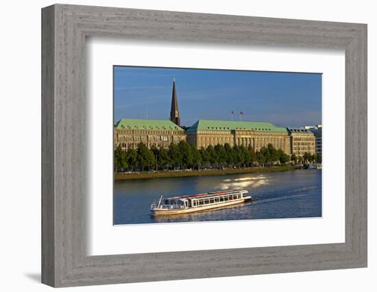 Germany, Hamburg, the Inner Alster with Excursion Boat and Hapag-Lloyd Shipping Company-Chris Seba-Framed Photographic Print