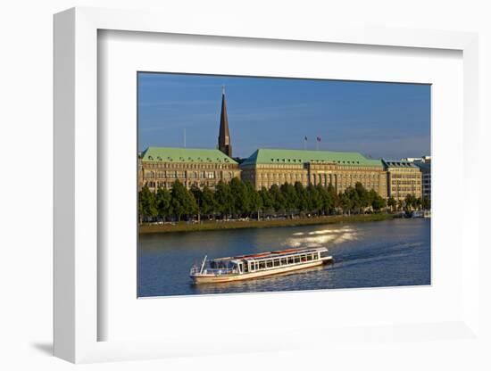 Germany, Hamburg, the Inner Alster with Excursion Boat and Hapag-Lloyd Shipping Company-Chris Seba-Framed Photographic Print