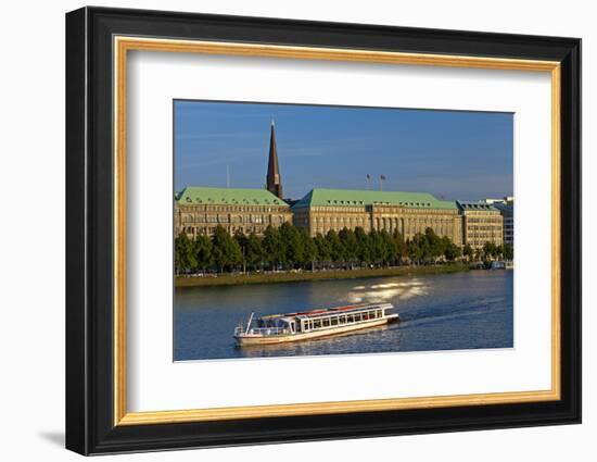 Germany, Hamburg, the Inner Alster with Excursion Boat and Hapag-Lloyd Shipping Company-Chris Seba-Framed Photographic Print