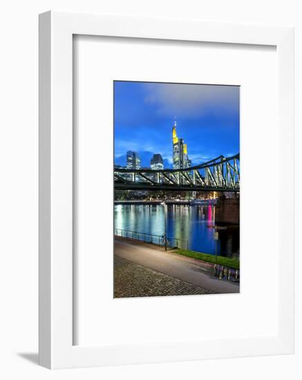 Germany, Hesse, Frankfurt Am Main, Financial District, Skyline with Iron Footbridge at Dusk-Bernd Wittelsbach-Framed Photographic Print