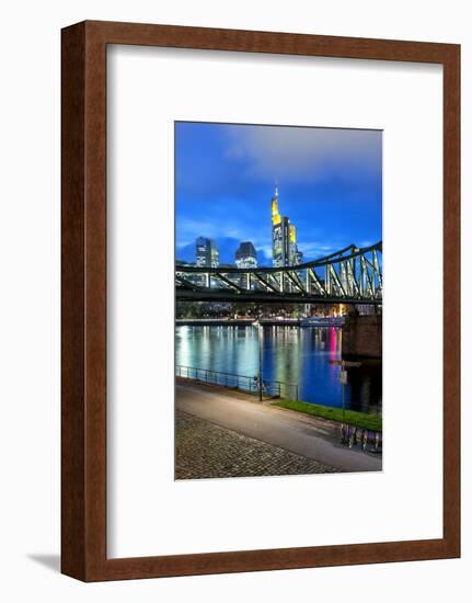 Germany, Hesse, Frankfurt Am Main, Financial District, Skyline with Iron Footbridge at Dusk-Bernd Wittelsbach-Framed Photographic Print