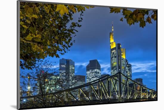 Germany, Hesse, Frankfurt Am Main, Financial District, Skyline with Iron Footbridge at Dusk-Bernd Wittelsbach-Mounted Photographic Print