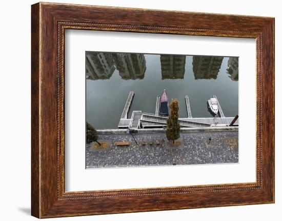 Germany, Hesse, Frankfurt Am Main, View to West Harbour with Reflection of Residential Buildings-Bernd Wittelsbach-Framed Photographic Print