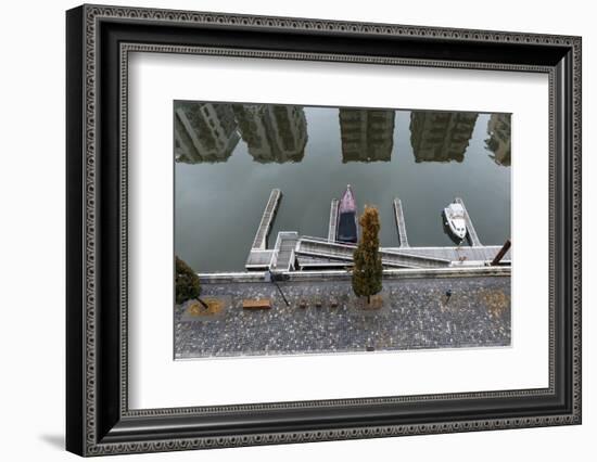 Germany, Hesse, Frankfurt Am Main, View to West Harbour with Reflection of Residential Buildings-Bernd Wittelsbach-Framed Photographic Print