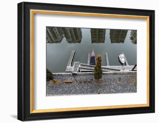 Germany, Hesse, Frankfurt Am Main, View to West Harbour with Reflection of Residential Buildings-Bernd Wittelsbach-Framed Photographic Print