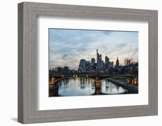 Germany, Hesse, Frankfurt on the Main, Skyline with Ignaz Bubis Bridge at Dusk-Bernd Wittelsbach-Framed Photographic Print