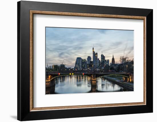 Germany, Hesse, Frankfurt on the Main, Skyline with Ignaz Bubis Bridge at Dusk-Bernd Wittelsbach-Framed Photographic Print