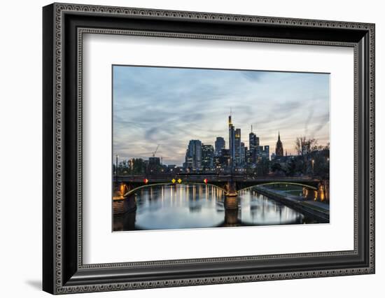 Germany, Hesse, Frankfurt on the Main, Skyline with Ignaz Bubis Bridge at Dusk-Bernd Wittelsbach-Framed Photographic Print